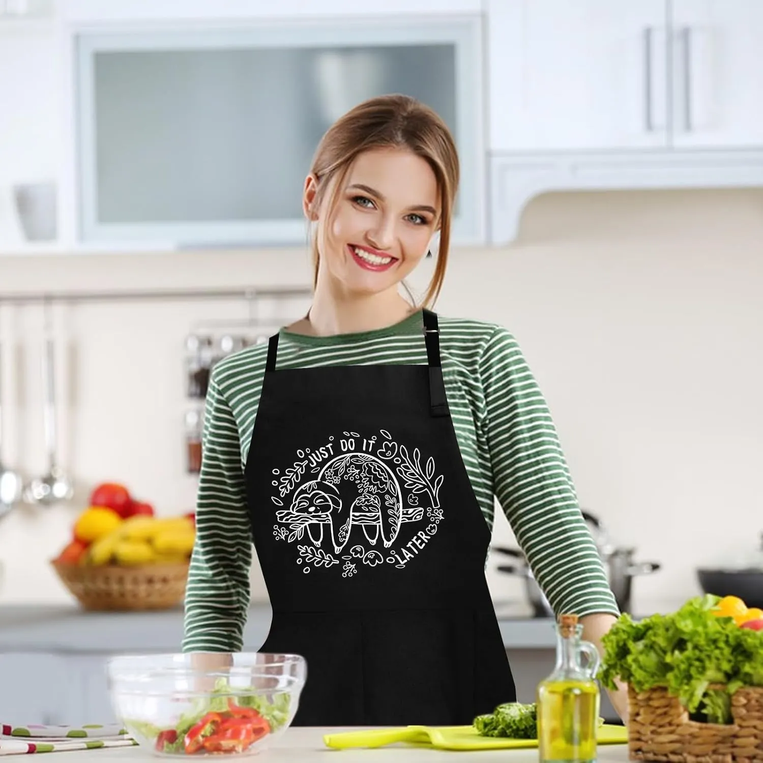 Sloth Gifts for Women, Kitchen Cooking Utensils Set include Unique Bamboo Cooking Spoons Apron, Personalized Christmas Mother's Day Housewarming Gift Idea for Mom