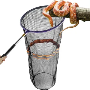 Snake Catcher Net, Rattlesnake Grabber Handling Tool Reptile Closure Net Snake Grabber Tool with 16“ to 60" Telescopic Pole Stick, 12" Ring, Secure Drawstring for Transporting and Capturing Snakes