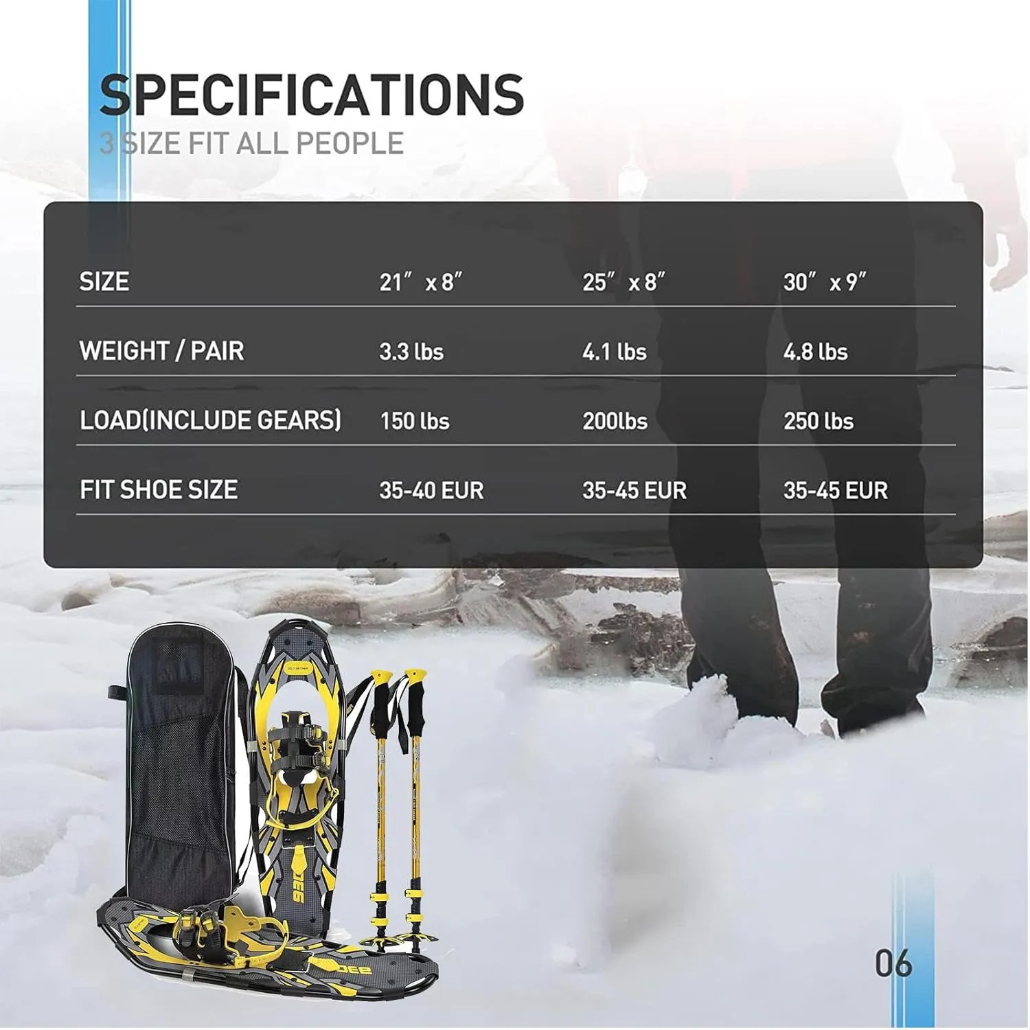 Snowshoes for Men Women Youth, Lightweight Aluminum Alloy All Terrain Snowshoes for Hiking, with Telescopic Pole, Storage Clip and Carrying Tote Bag,30inch