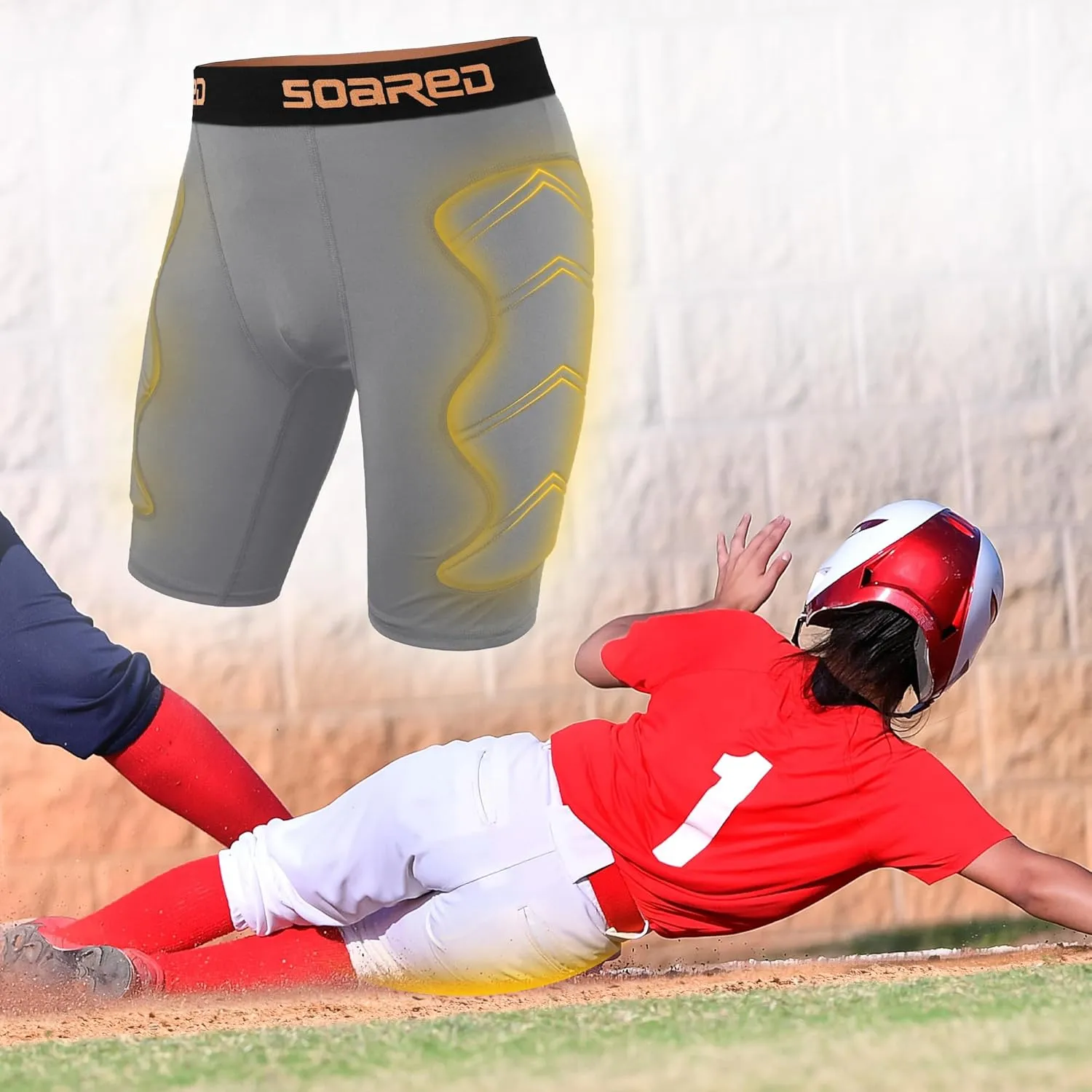 Soared Youth Baseball Sliding Shorts, 5mm Shockproof Pad, Padded Compression Shorts Tear Resistant w/Cup Pocket for Softball