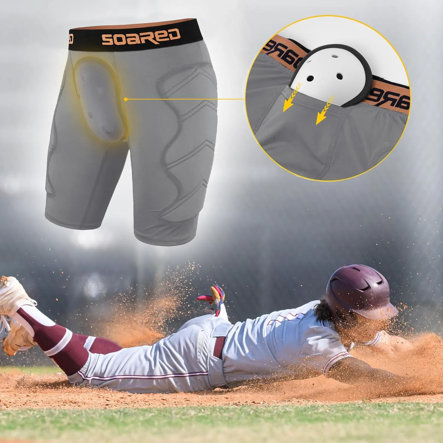 Soared Youth Baseball Sliding Shorts, 5mm Shockproof Pad, Padded Compression Shorts Tear Resistant w/Cup Pocket for Softball