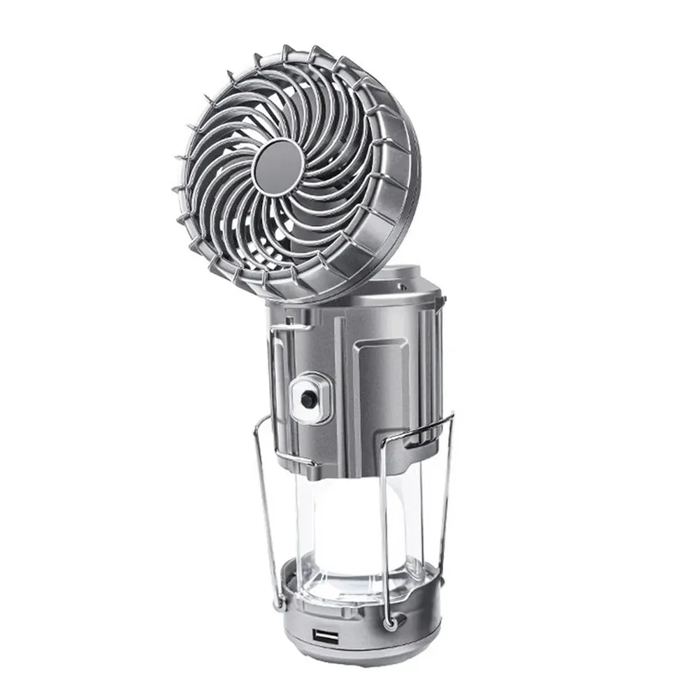 Solar 6 in 1 Portable Camping Fan LED Lamp Outdoor Lighting Folding Camp Tent Lamp USB Rechargeable Lantern With Fan