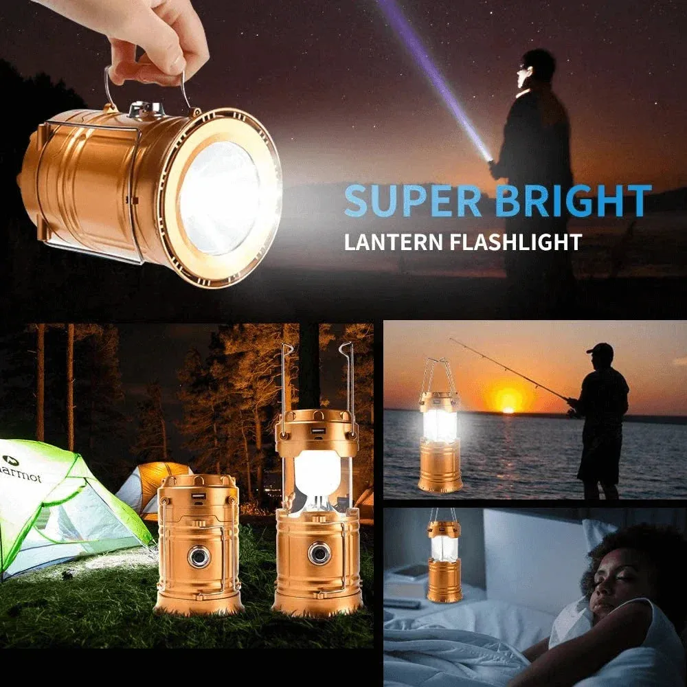 Solar 6 in 1 Portable Camping Fan LED Lamp Outdoor Lighting Folding Camp Tent Lamp USB Rechargeable Lantern With Fan