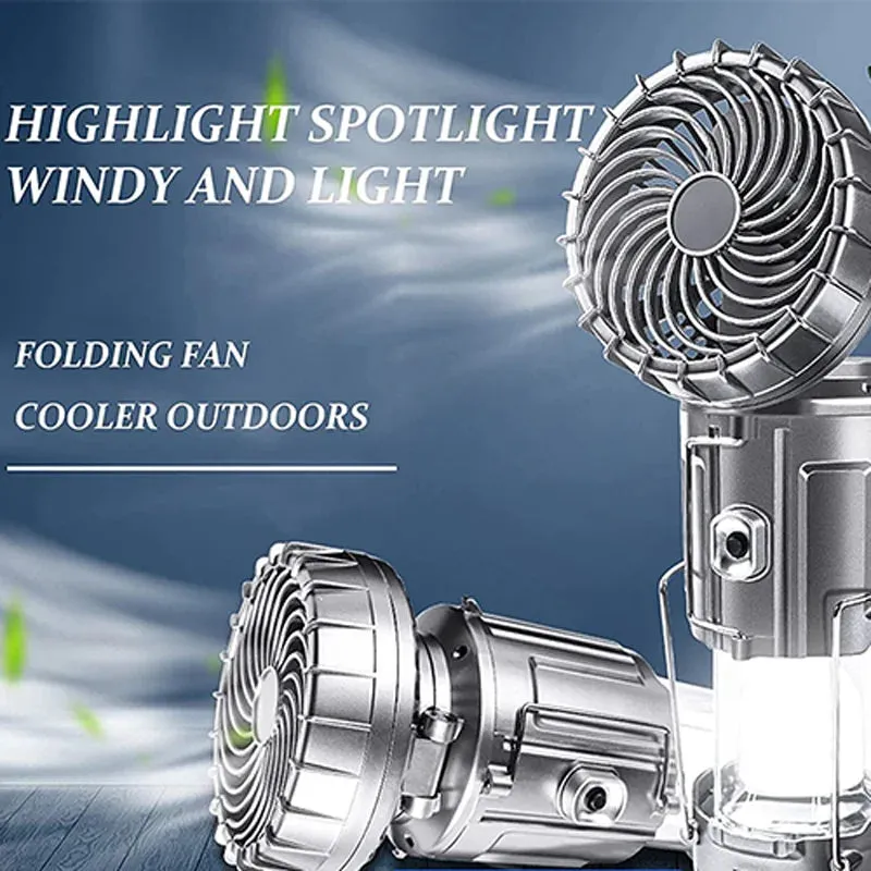 Solar 6 in 1 Portable Camping Fan LED Lamp Outdoor Lighting Folding Camp Tent Lamp USB Rechargeable Lantern With Fan