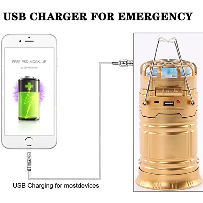 Solar 6 in 1 Portable Camping Fan LED Lamp Outdoor Lighting Folding Camp Tent Lamp USB Rechargeable Lantern With Fan