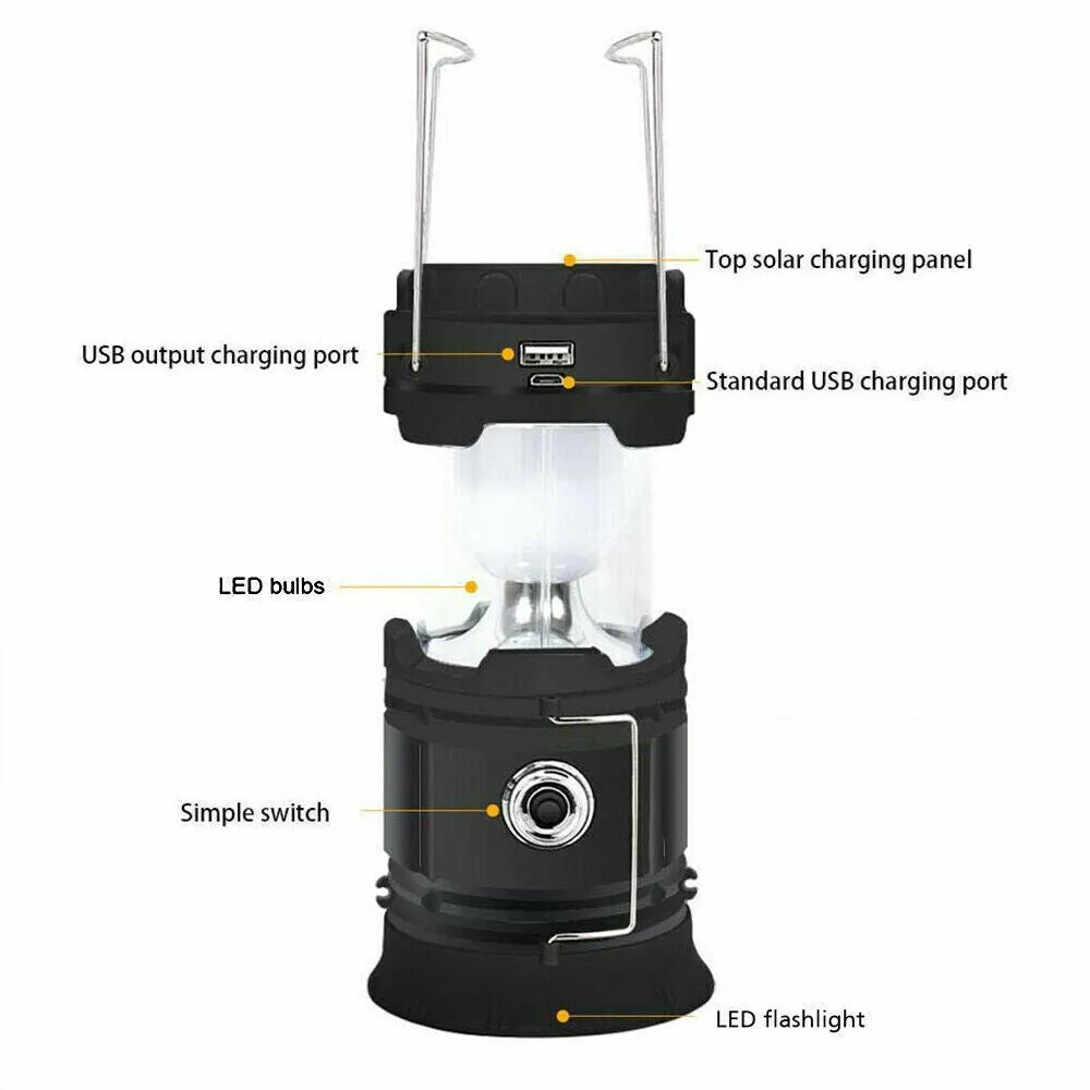 Solar Rechargeable LED Camping Lantern with Power Bank