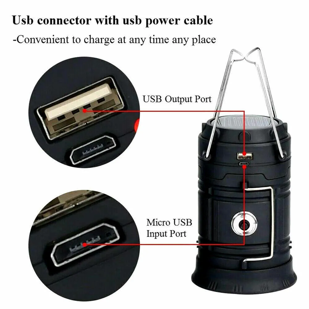 Solar Rechargeable LED Camping Lantern with Power Bank