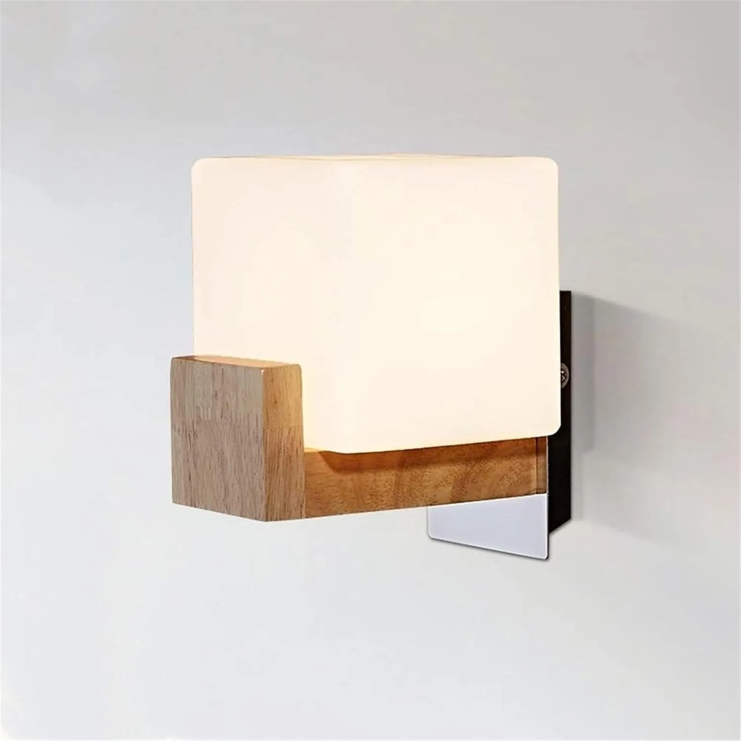Solid Wall Sconce Light Square Modern Simple Glass Lampshade E27 Wall Lamp Industrial Edison Wooden Wall Lantern,for Home