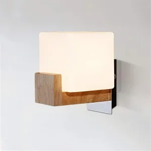 Solid Wall Sconce Light Square Modern Simple Glass Lampshade E27 Wall Lamp Industrial Edison Wooden Wall Lantern,for Home
