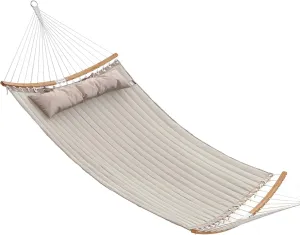 SONGMICS Hammock, Quilted Hammock with Curved Bamboo Spreaders, Pillow, 78.7 x 55.1 Inches, Portable Padded Hammock Holds up to 495 lb, Cream and Beige UGDC34BE