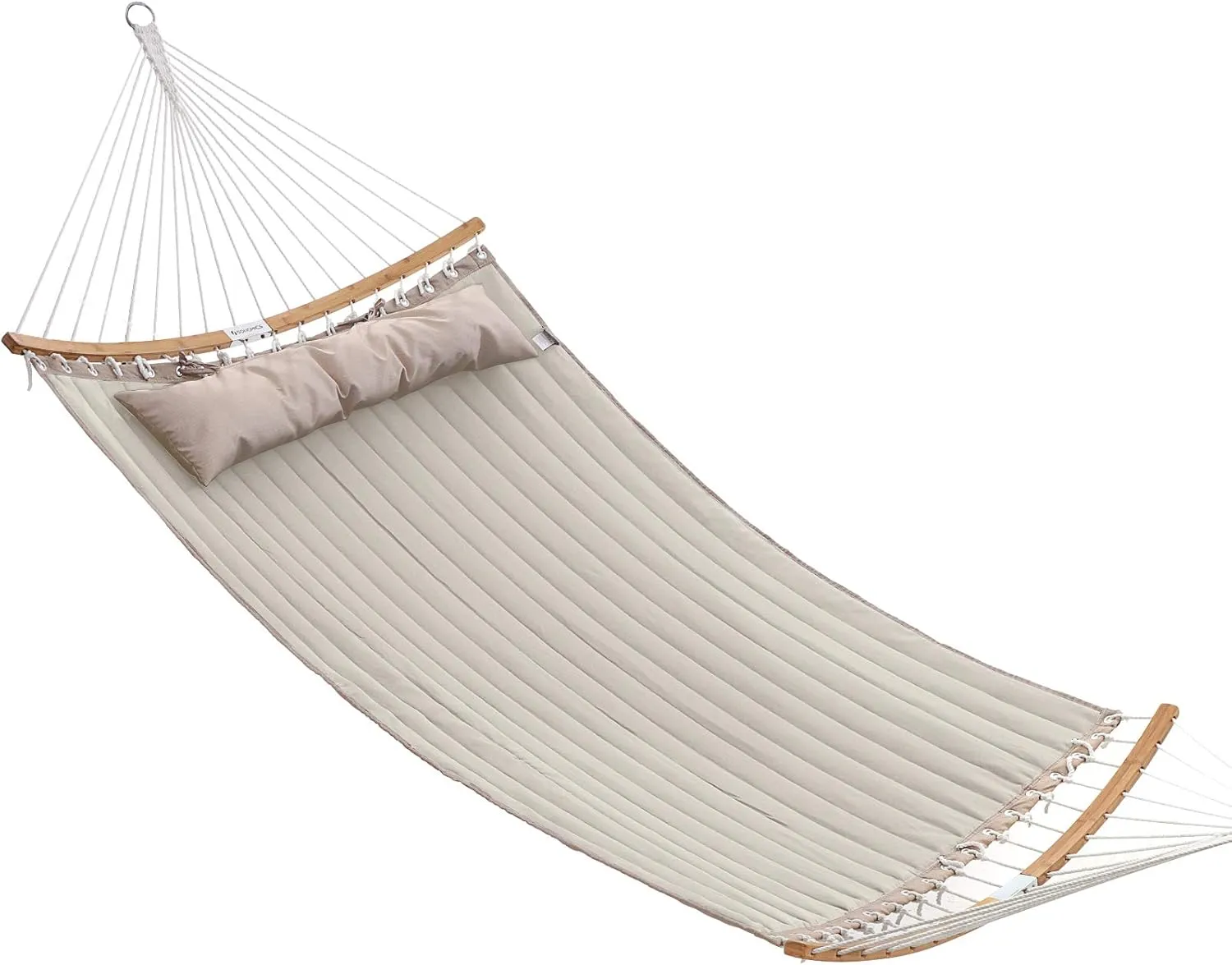 SONGMICS Hammock, Quilted Hammock with Curved Bamboo Spreaders, Pillow, 78.7 x 55.1 Inches, Portable Padded Hammock Holds up to 495 lb, Cream and Beige UGDC34BE