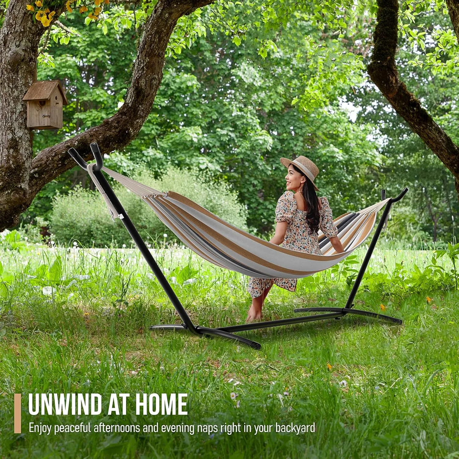 Sorbus 2-Person Hammock with Stand – 60" Cotton Blend Bed, Heavy Duty 450lbs Capacity, Portable with Carrying Case – for Garden, Patio, Outdoor, Camping, Gifts – Washable
