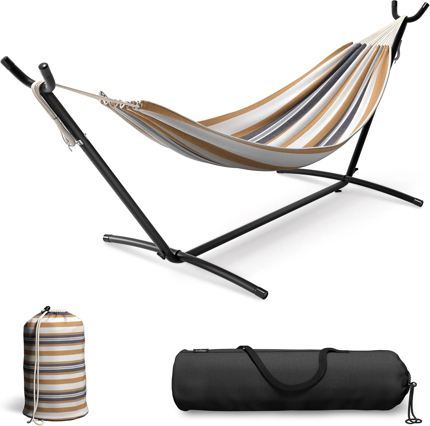 Sorbus 2-Person Hammock with Stand – 60" Cotton Blend Bed, Heavy Duty 450lbs Capacity, Portable with Carrying Case – for Garden, Patio, Outdoor, Camping, Gifts – Washable