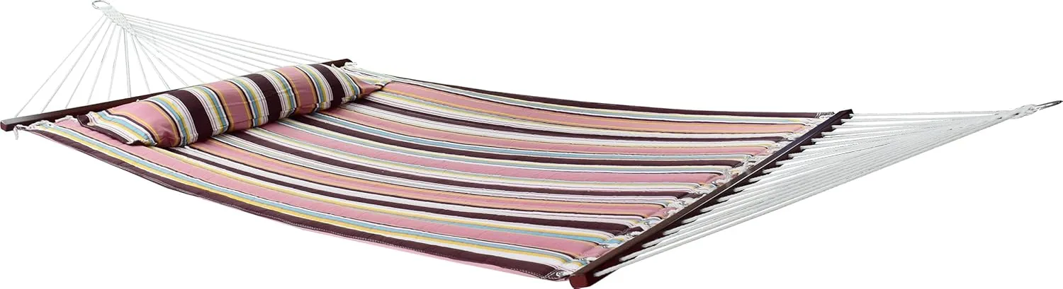 Sorbus 2-Person Stylish Hammock with Stand- 53" Large Cotton Outdoor Hammock- Spreadedbars & Pillow Included- Heavy Duty 450lbs Portable Hammock for Garden Patio Outdoor Camping- Comfortable, Washable