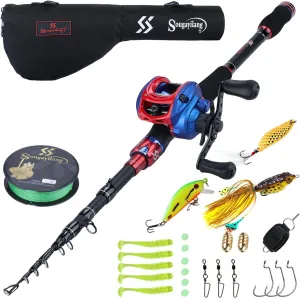 Sougayilang Fishing Rod and Reel Combo, Telescopic Fishing Pole with Baitcasting Reel Combo, 2-Piece Baitcaster Fishing Combo