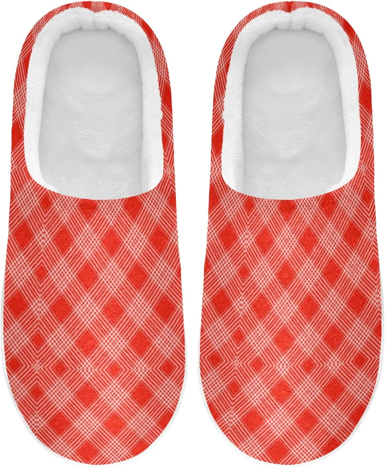 Spa Memory Foam Slippers for Women Plush Lining Non-Slip House Shoes Bedroom Home Office Travel Yoga XL Buffalo Plaid Check Tartan Scotland Red