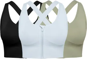 Sports Bras for Women Pack - Womens Front Closure Cross Back Low Impact Workout Post Surgery Bra Multipack