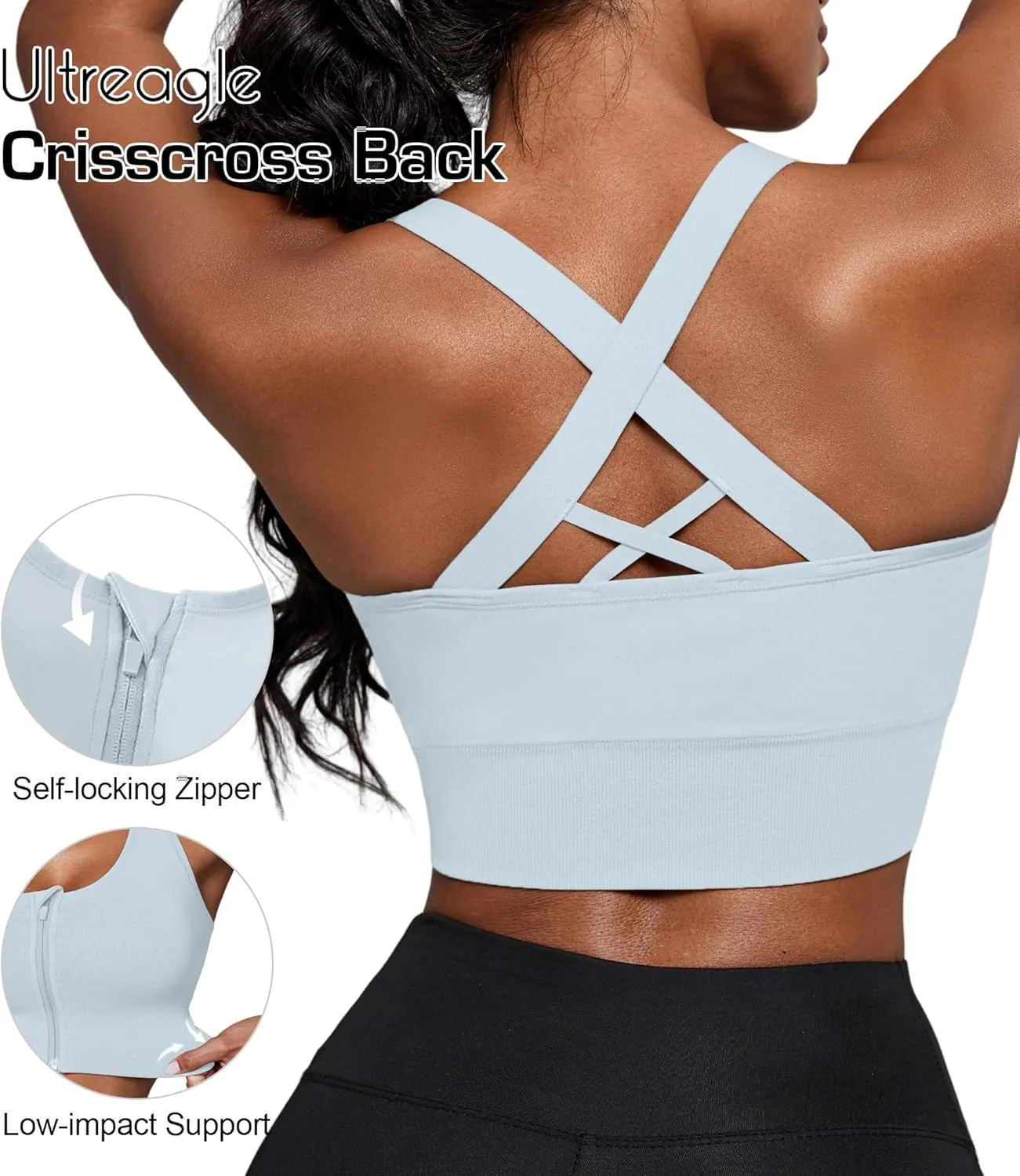 Sports Bras for Women Pack - Womens Front Closure Cross Back Low Impact Workout Post Surgery Bra Multipack