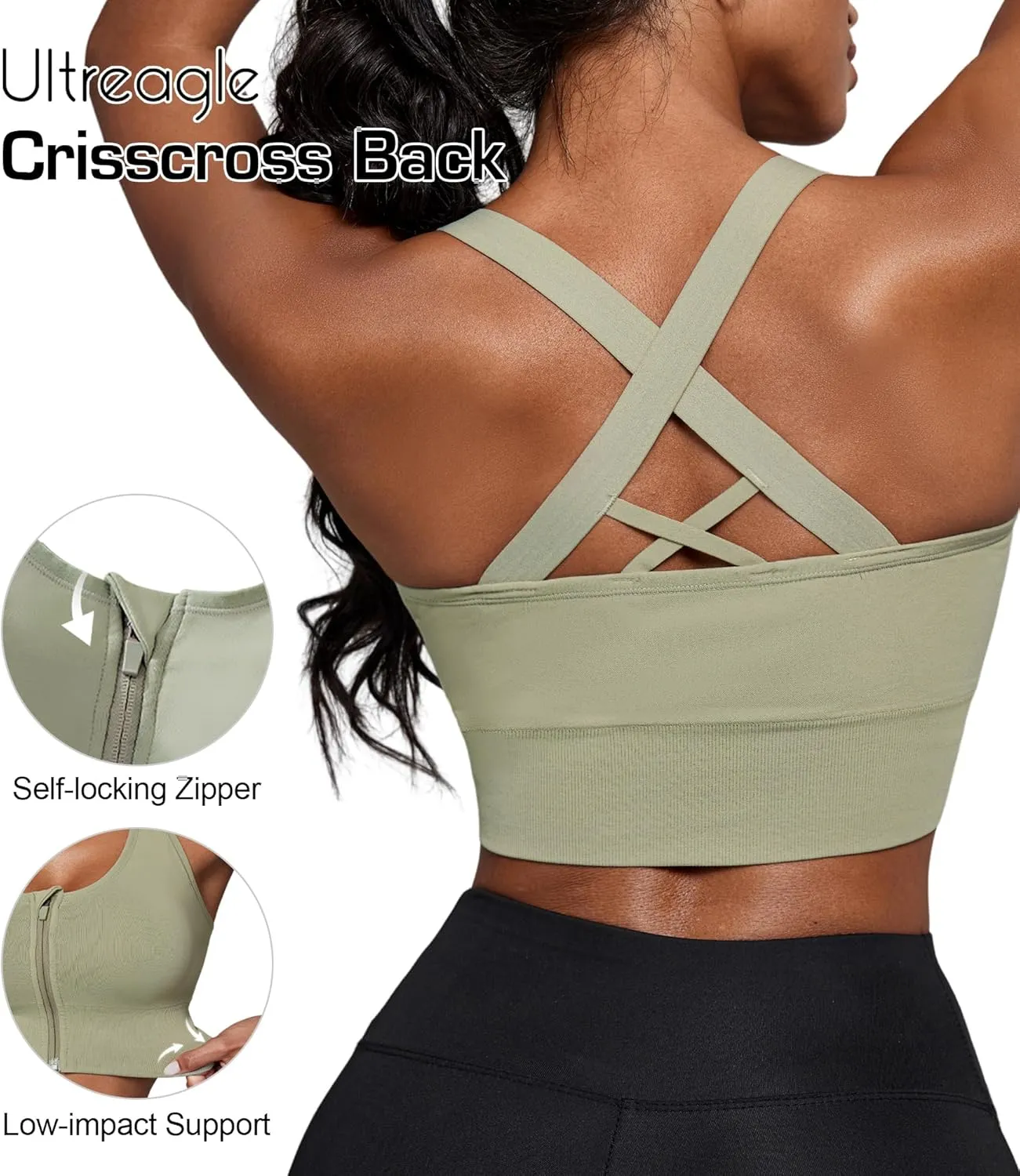 Sports Bras for Women Pack - Womens Front Closure Cross Back Low Impact Workout Post Surgery Bra Multipack