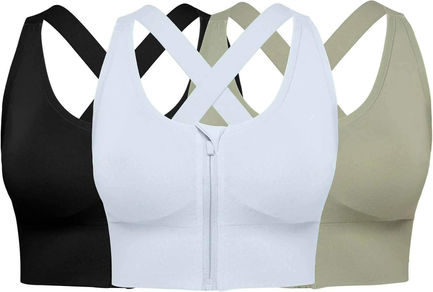 Sports Bras for Women Pack - Womens Front Closure Cross Back Low Impact Workout Post Surgery Bra Multipack