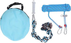 Spring Pole Dog Rope Toy 49.2ft | Interactive Tug Toy for Small/Medium/Large Dogs | Safe Muscle Builder with Shock Absorber Action | Long - Lasting Cotton Rope & Stainless (Blue)