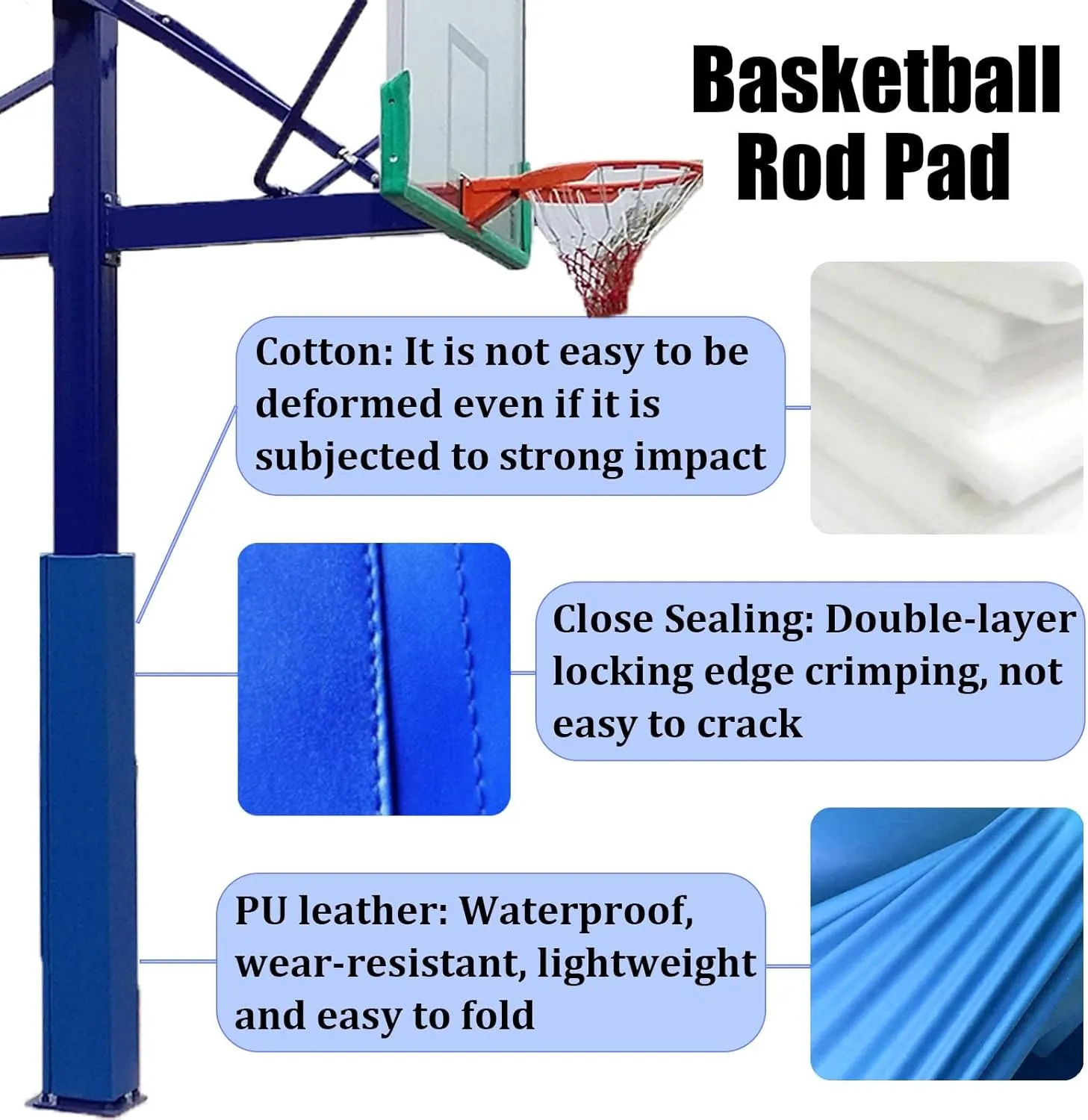Square Pole Padding Basketball Rod Pads, Heavy Duty Basketball Hoop Padding Cushion for Sunshade/Swing Pole/Electric Bar, Wrap Around Rod Post Padding