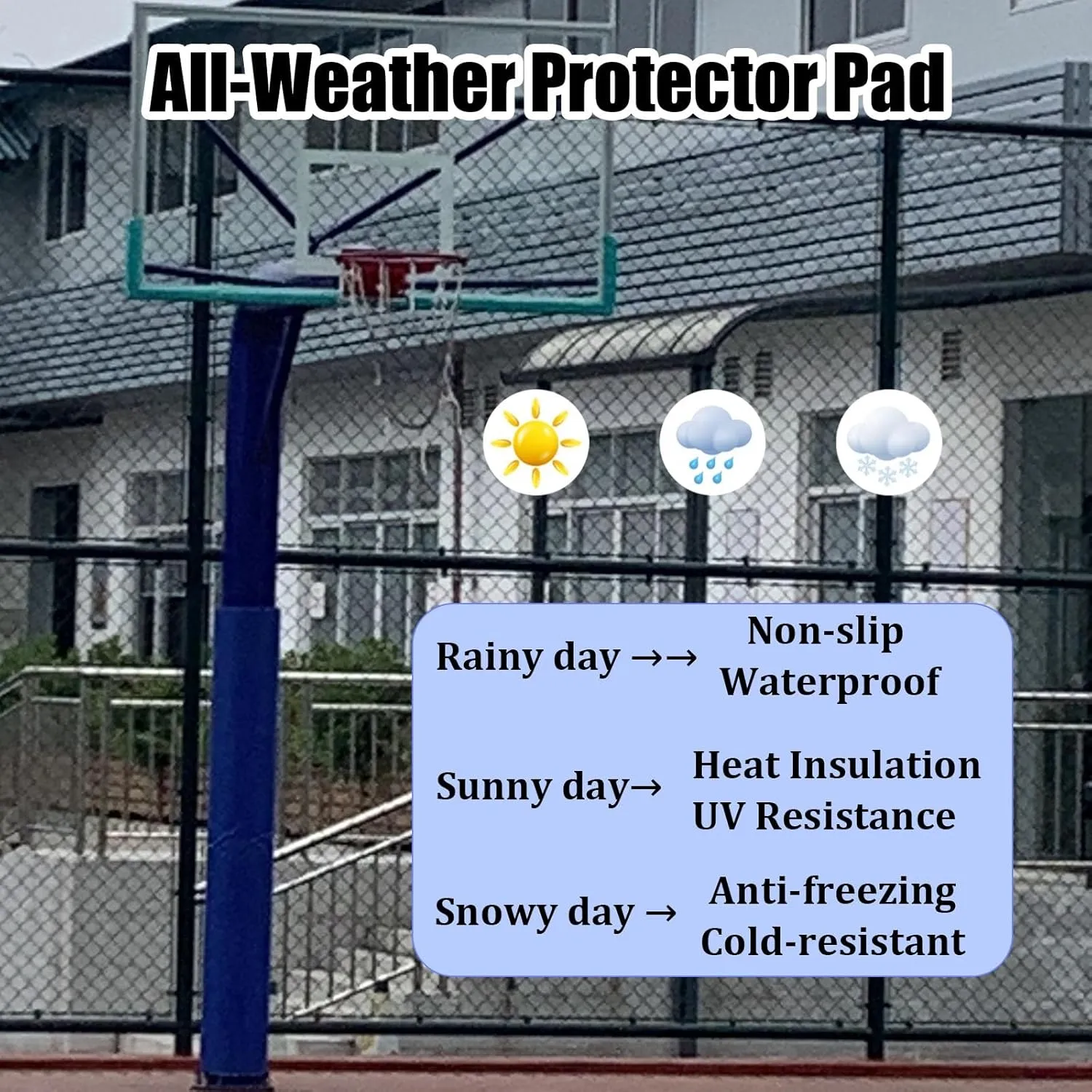 Square Pole Padding Basketball Rod Pads, Heavy Duty Basketball Hoop Padding Cushion for Sunshade/Swing Pole/Electric Bar, Wrap Around Rod Post Padding