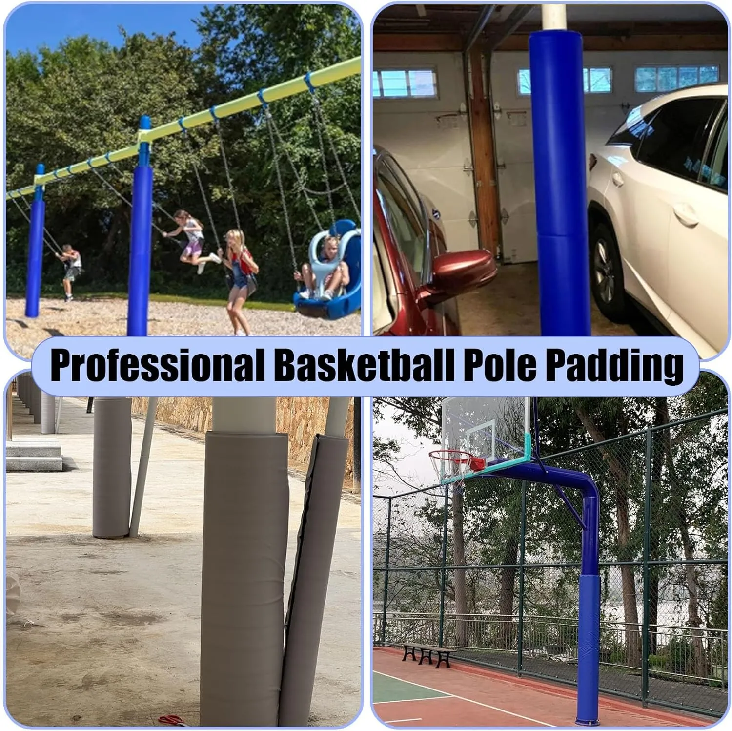 Square Pole Padding Basketball Rod Pads, Heavy Duty Basketball Hoop Padding Cushion for Sunshade/Swing Pole/Electric Bar, Wrap Around Rod Post Padding