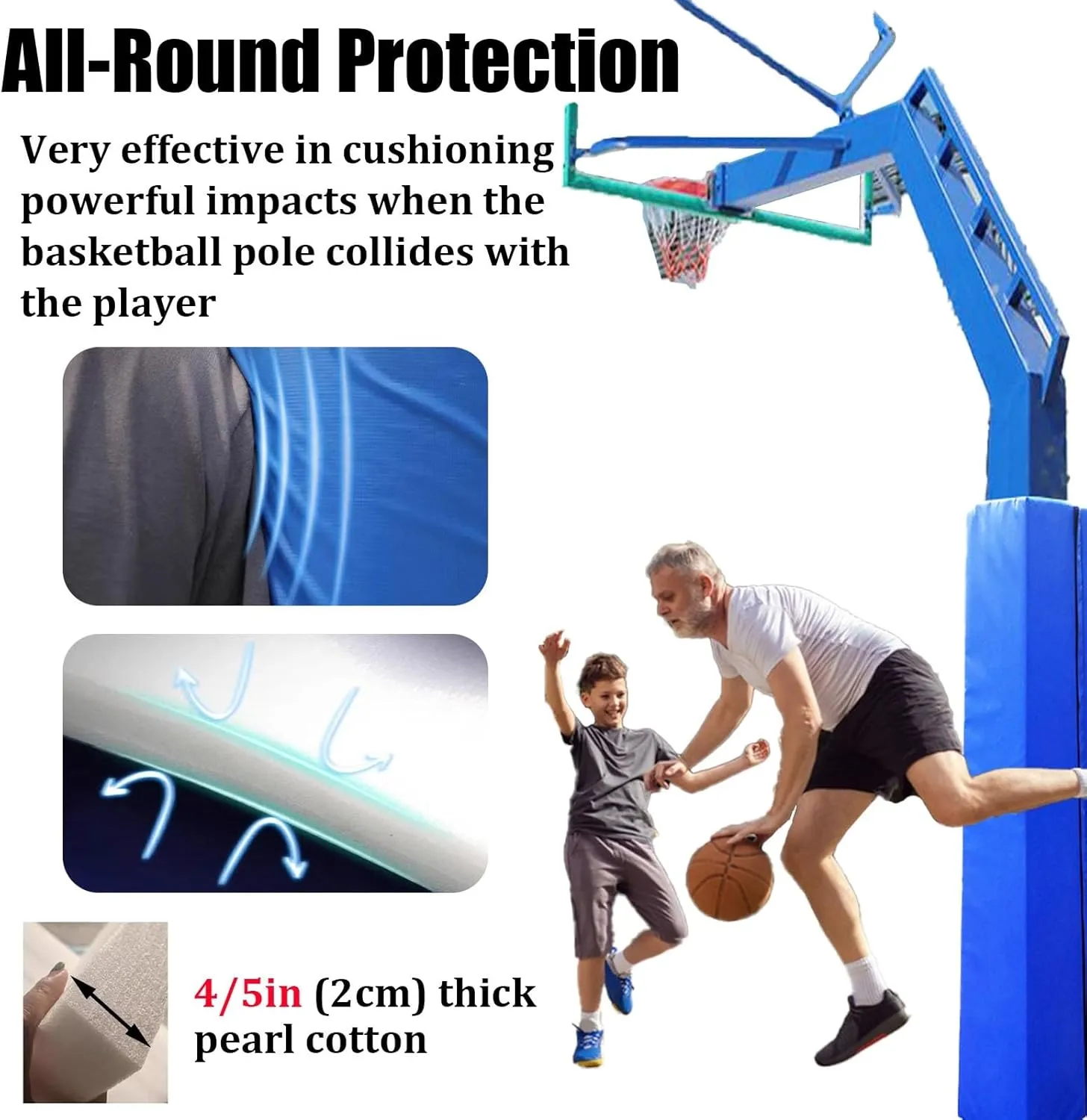 Square Pole Padding Basketball Rod Pads, Heavy Duty Basketball Hoop Padding Cushion for Sunshade/Swing Pole/Electric Bar, Wrap Around Rod Post Padding