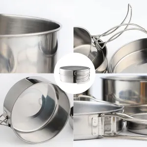 Stainless-Steel Camping Cookware Set Hiking Backpacking Cooking Picnic Bowl Pot Set