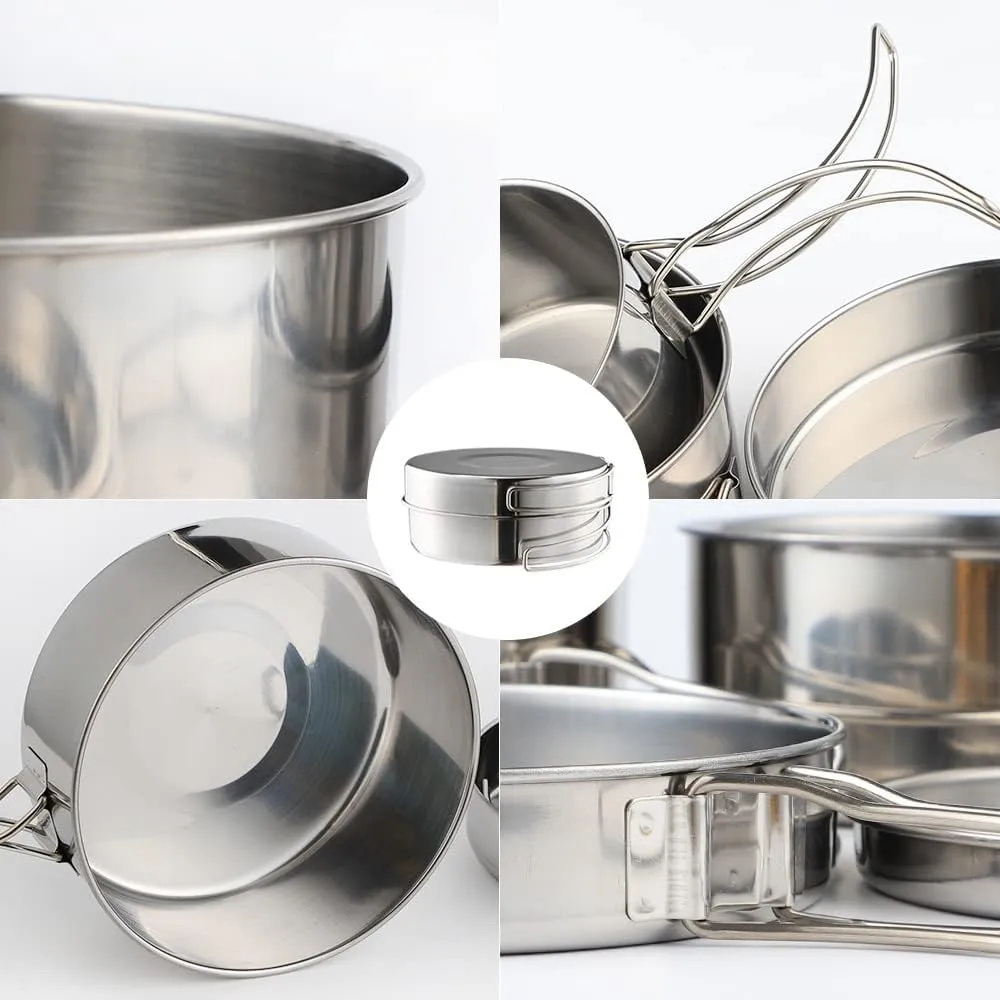 Stainless-Steel Camping Cookware Set Hiking Backpacking Cooking Picnic Bowl Pot Set