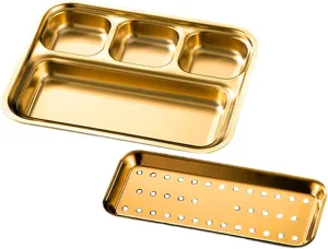 Stainless Steel Rectangular Divided Tray Food Grade Compartment Plate with Smooth Edges for BBQ Parties Outdoor Camping and Serving Sauces Snacks