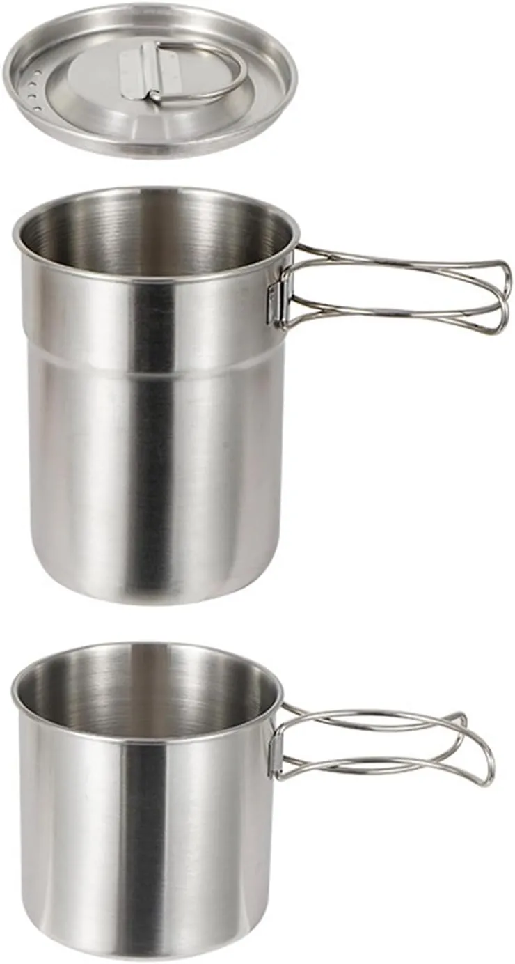 Stainless Steels Camping Water Cup With Folding Handle Picnics Water Mug Outdoor Cookware Camping Cup Pots Enduring