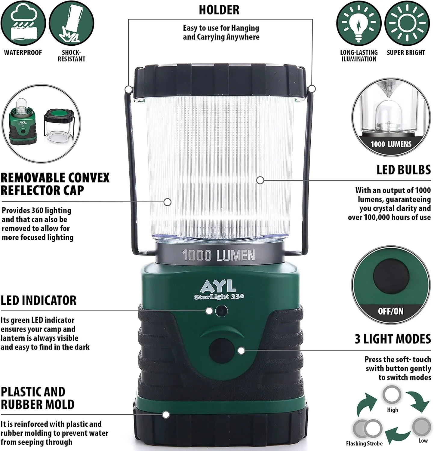 StarLight LED Camping Lantern - Water Resistant - Shock Proof - Long Lasting Up To 6 DAYS - 1000 Lumens Ultra Bright