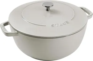 Staub Cast Iron Essential French Oven, Dutch Oven, 5-quart, serves 5-6, Made in France - White Truffle