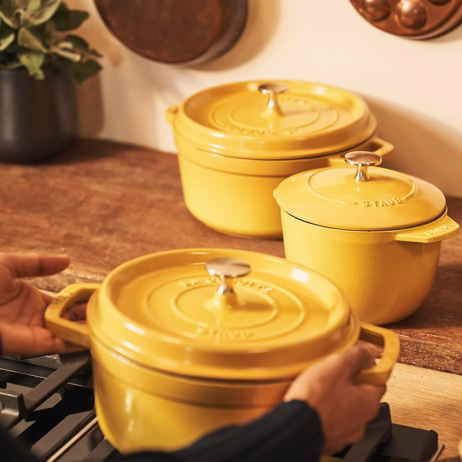 Staub Cast Iron Round Cocotte, Dutch Oven, 7-quart, serves 7-8, Made in France, Citron