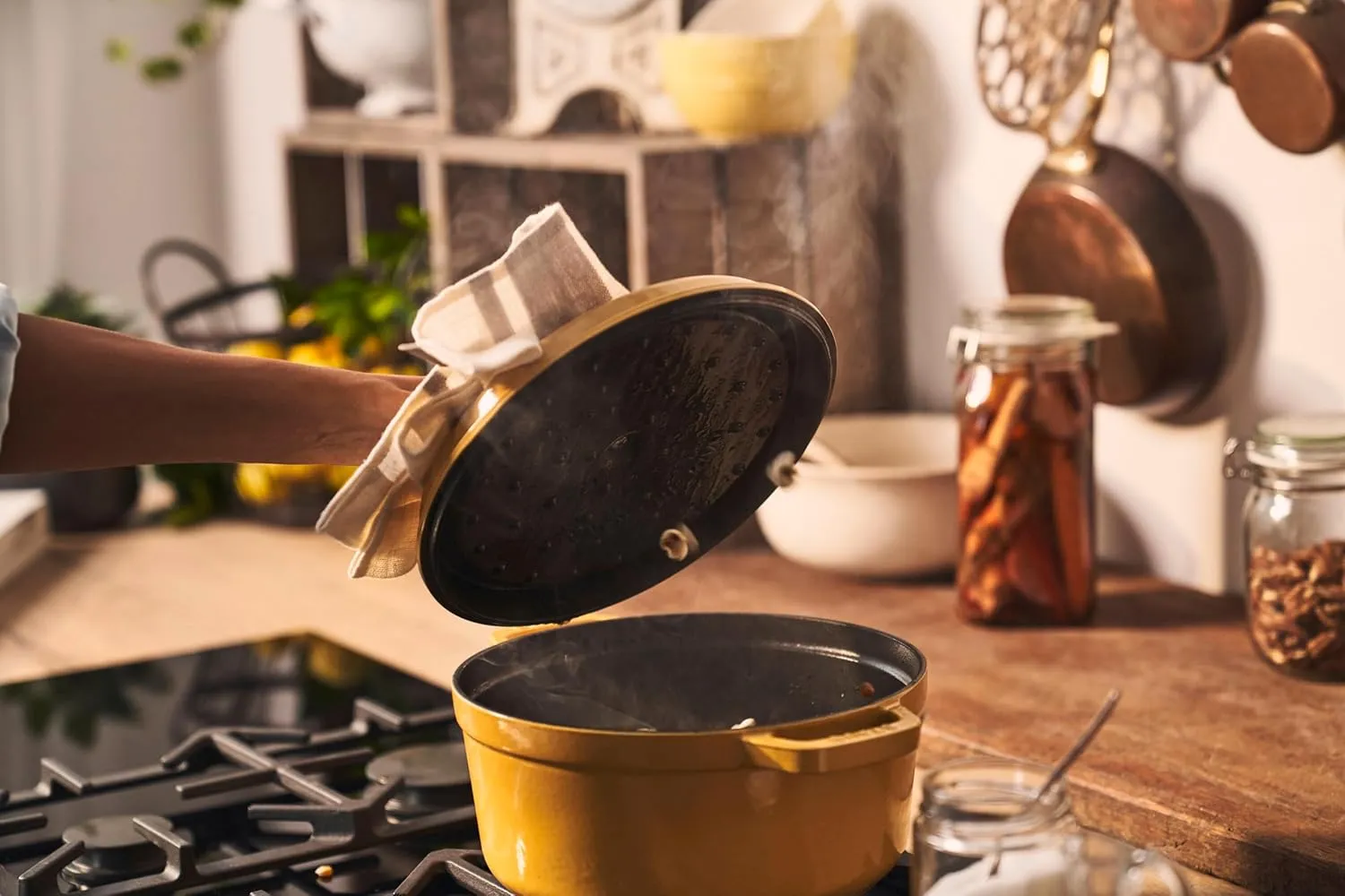 Staub Cast Iron Round Cocotte, Dutch Oven, 7-quart, serves 7-8, Made in France, Citron