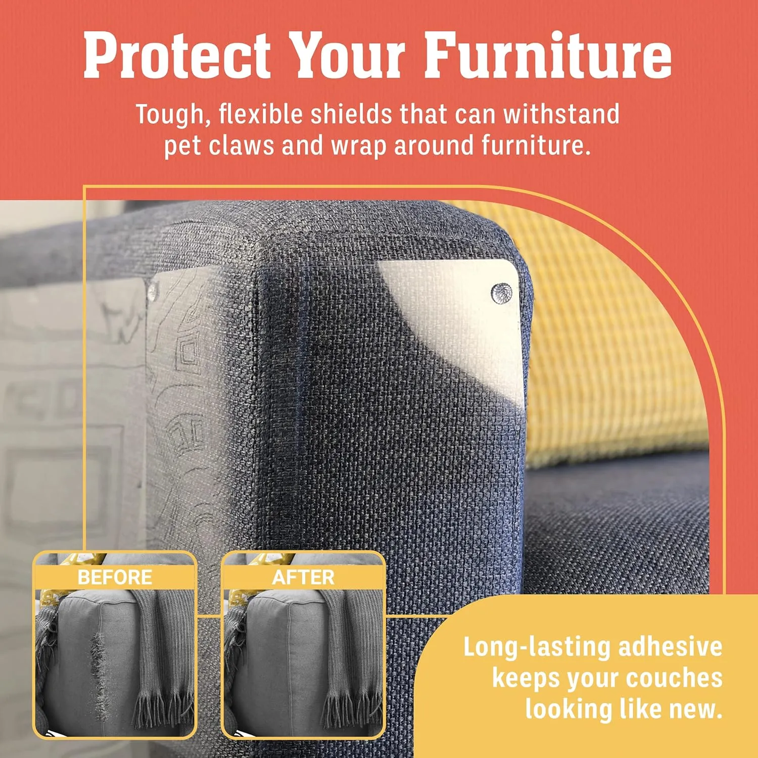 Stelucca Amazing Shields Sofa Protectors from Pets - 6-Pack of 17-Inch x 12-Inch Cat Anti Scratch Furniture Protectors w/Twist Pins - Strong, Clear, Couch Protector - Cat Deterrent Accessories