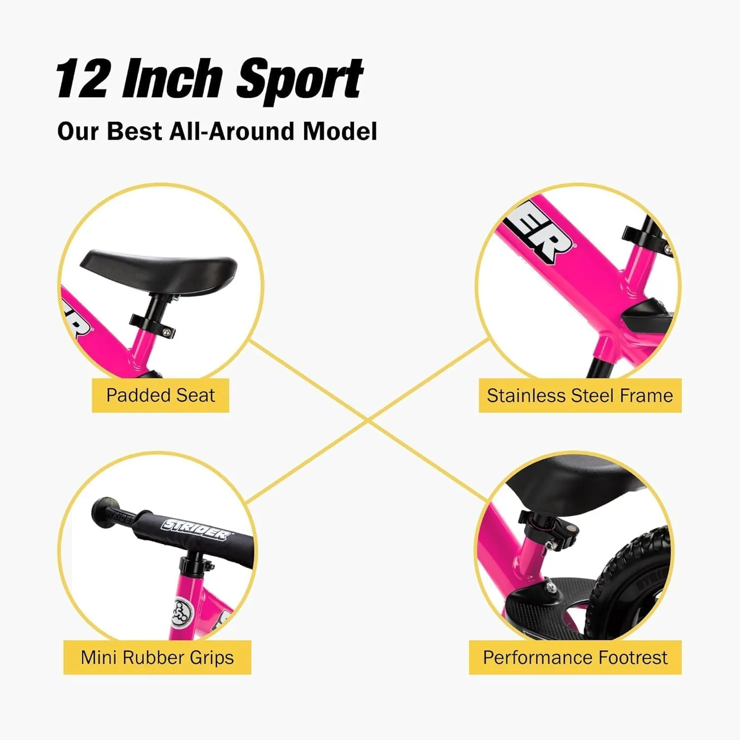 Strider 12” Sport Bike   Rocking Base - Helps Teach Baby How to Ride a Balance Bicycle - for Kids 6 Months to 4 Years - Easy Assembly & Adjustments
