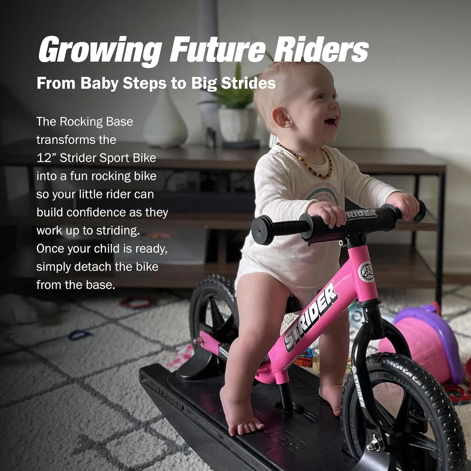 Strider 12” Sport Bike   Rocking Base - Helps Teach Baby How to Ride a Balance Bicycle - for Kids 6 Months to 4 Years - Easy Assembly & Adjustments