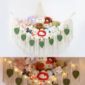 Stuffed Animal Hammock Corner Plushie Net for Stuffed Animals Storage Wall-Mounted Net Toy Storage Organizer Kids Room Storage Organizer for Bedroom Macrame Stuffed Animals Toys Hammock (White, L)