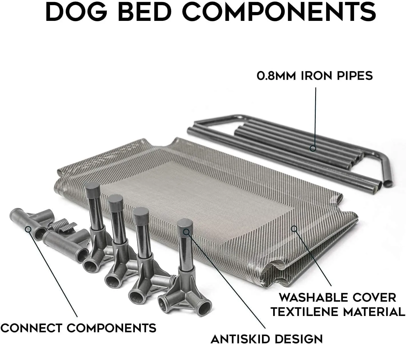 Suddus Elevated Dog Bed for Large Dogs 140lb, Breathable Cooling Raised Dog Cot with Dual Support Bars & Metal Frame, No-Slip Feet, Waterproof Pet Bed for Indoor/Outdoor, X-Large, 48 * 36 * 9in, Grey