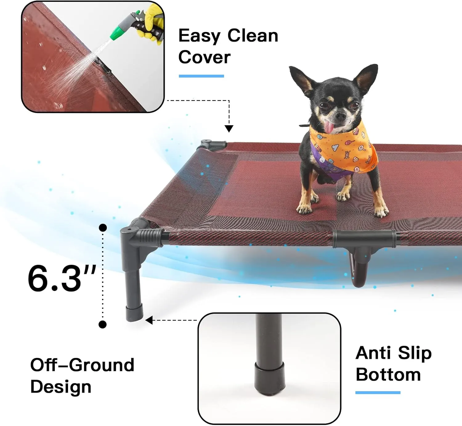 suddus Elevated Dog Bed Waterproof Outdoor, Portable Raised Dog Beds, Dog cots Off The Floor, Dog Bed Easy Clean Indoor or Outdoor Use, Medium, Red