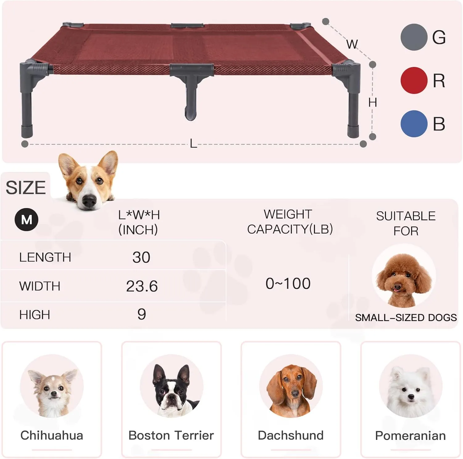 suddus Elevated Dog Bed Waterproof Outdoor, Portable Raised Dog Beds, Dog cots Off The Floor, Dog Bed Easy Clean Indoor or Outdoor Use, Medium, Red