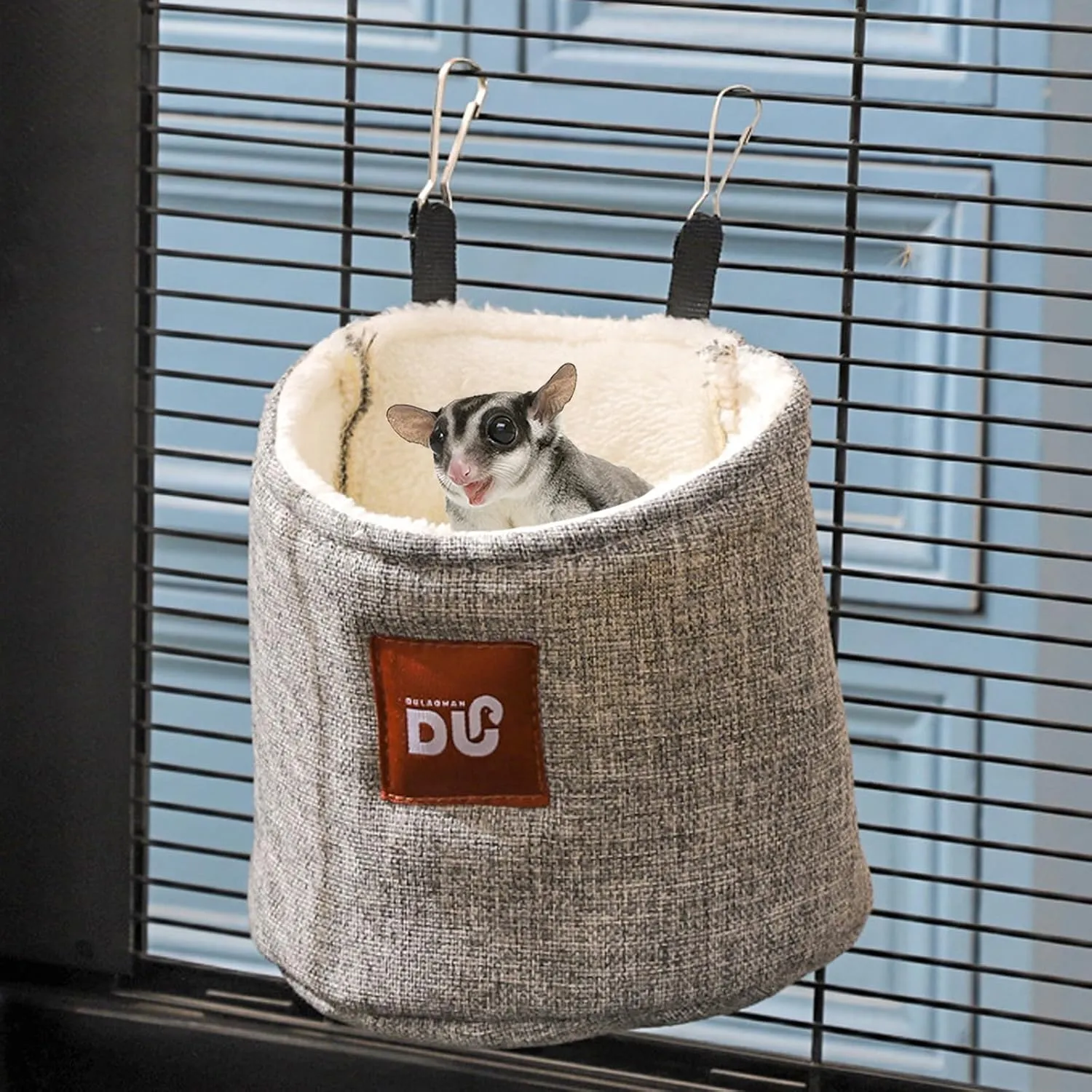 Sugar Glider Sleeping Pouch,Cage Hanging Bag,Warm Cage Accessories & Toys for Sugar Gliders, Guinea Pigs, Ferrets, Hamsters, Sack Swing Hanging Bed for Gliders Rat Hedgehog Hamster,Grey