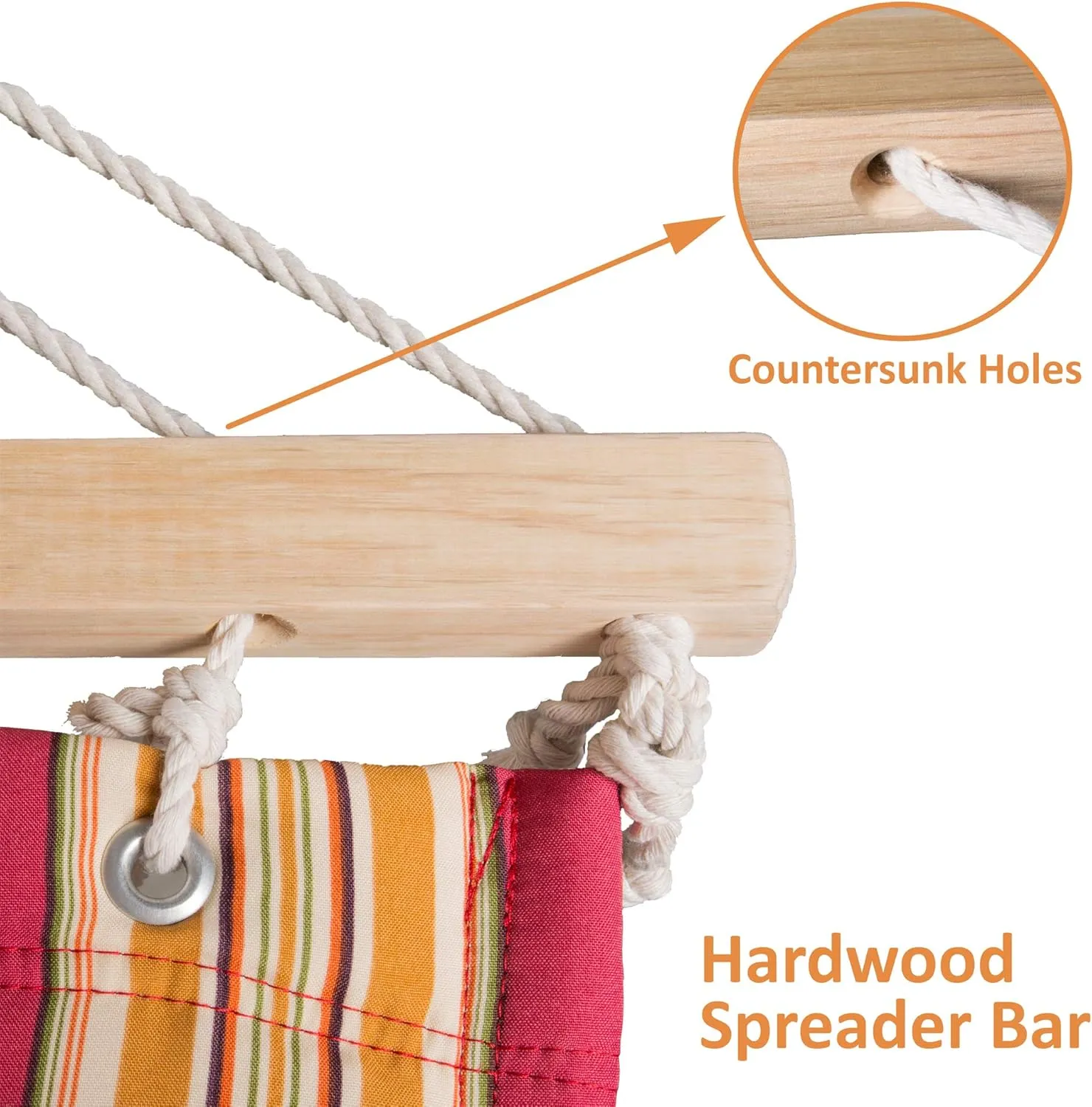 SUNCREAT Double Hammock Quilted Fabric Swing with Spreader Bar, Detachable Pillow, 55” x79” Large Hammock, Red Stripes