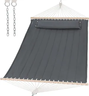 SUNCREAT Portable Tree Hammock with Hardwood Spreader Bar, Extra Large Soft Pillow, Heavy Duty 2 Person Hammock for Indoor, Outdoor, Gray