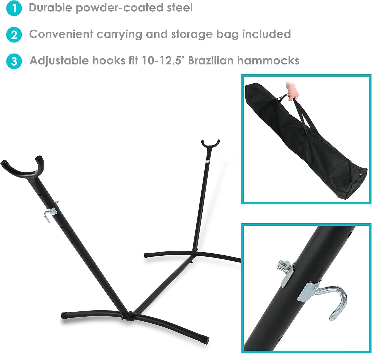 Sunnydaze Brazilian Portable Steel Hammock Stand for Outside with Carrying Case - 400-Pound Capacity Hammock Frame - Black Finish