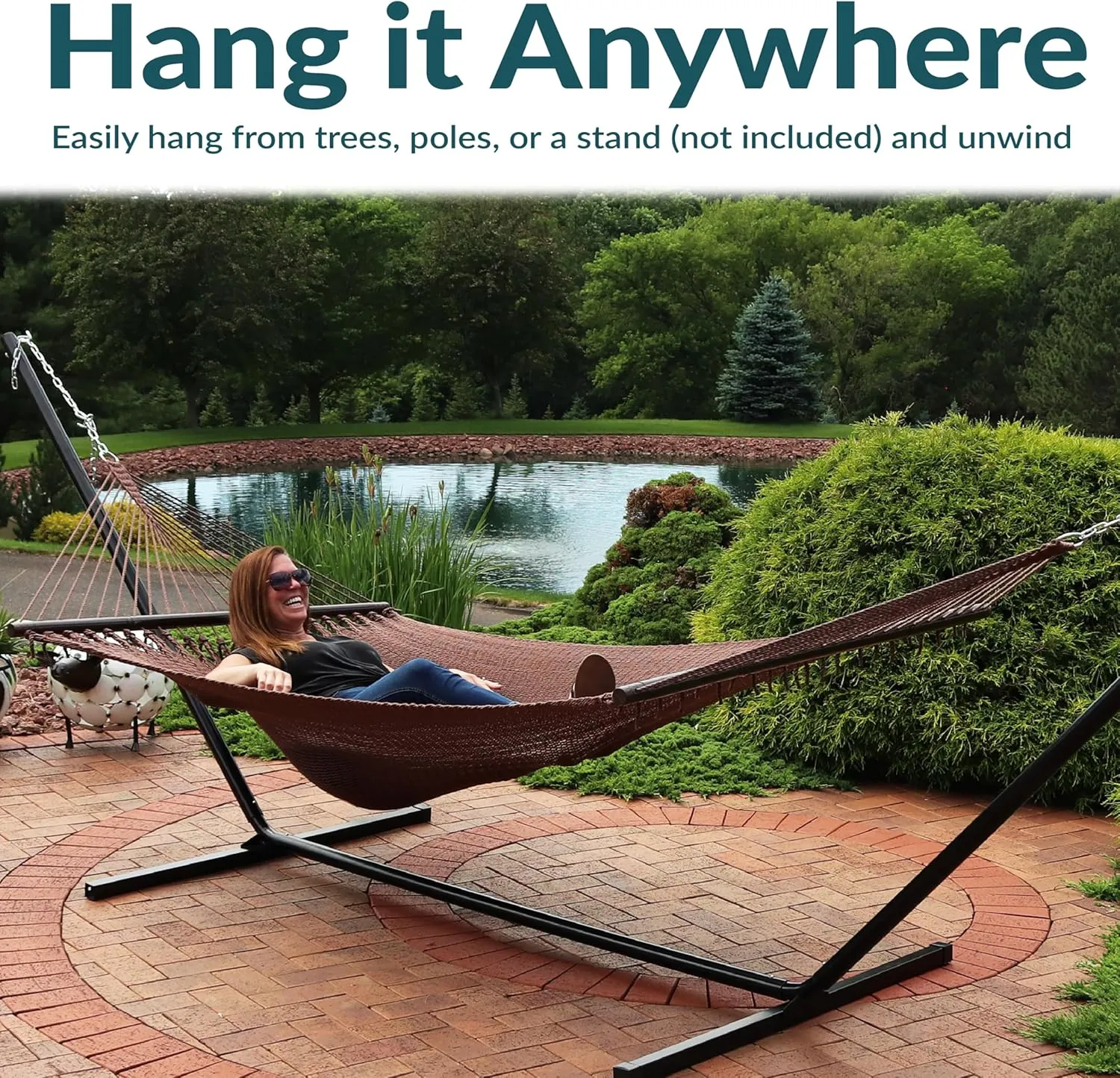 Sunnydaze Soft-Spun Polyester Rope Double Hammock for Outside - 600-Pound Weight Capacity Extra Large Hammock - Mocha