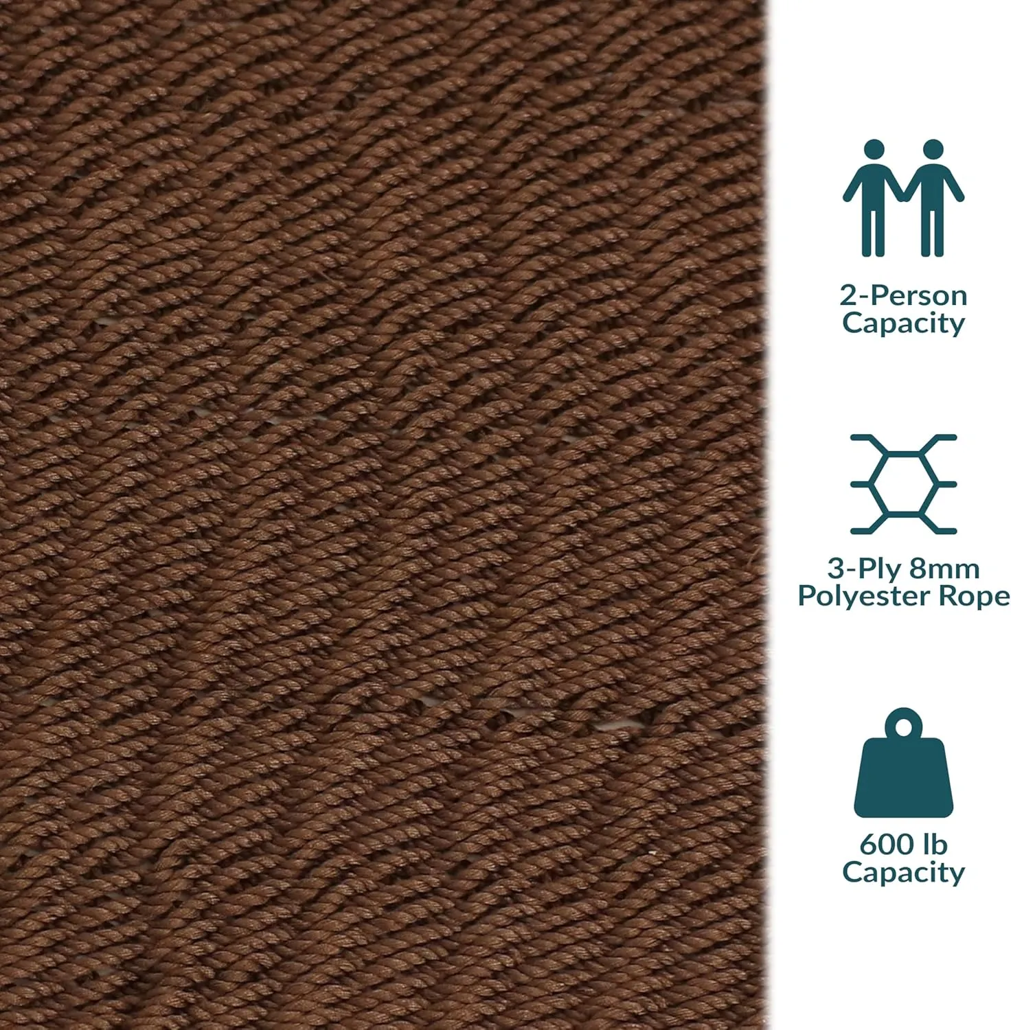 Sunnydaze Soft-Spun Polyester Rope Double Hammock for Outside - 600-Pound Weight Capacity Extra Large Hammock - Mocha